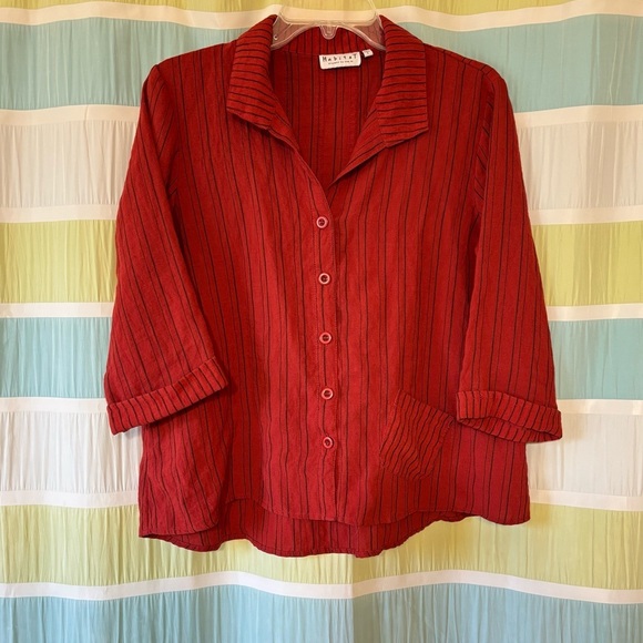 Habitat Striped Lagenlook Button Down Blouse Red Rust Sz Small - Picture 8 of 8